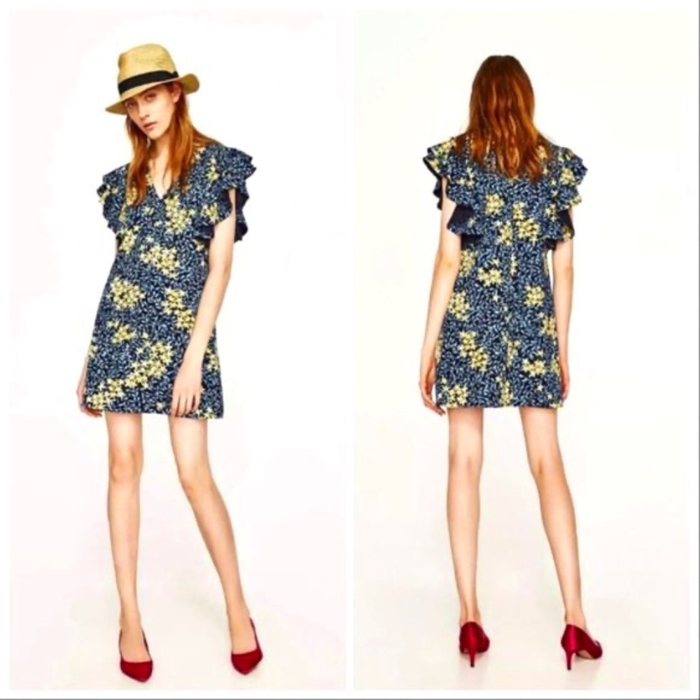 Zara Floral Flutter Sleeve Dress